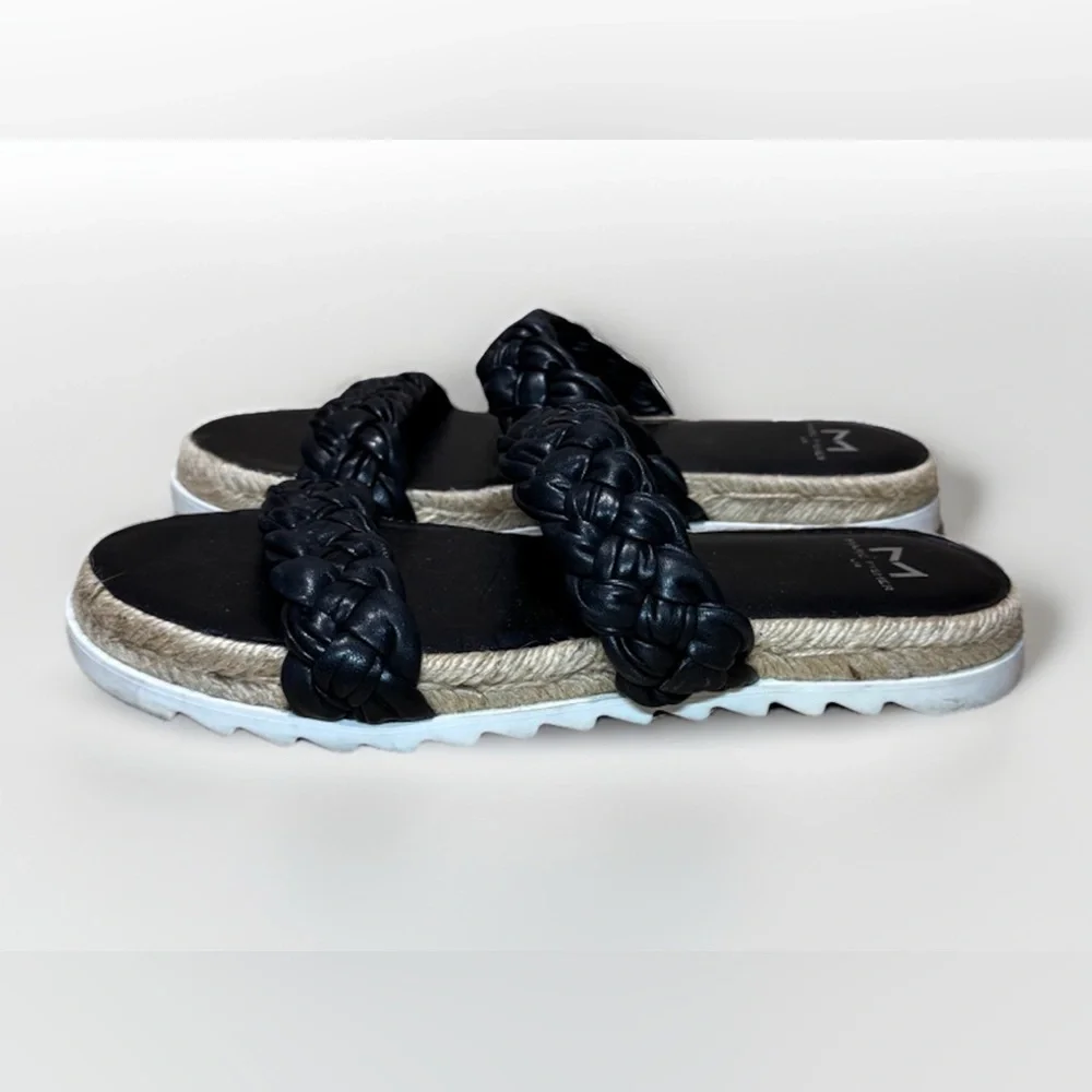 Black Braided Leather Marc Fisher Chunky Platform Sandals Women's Shoes Size 7.5 - Picture 2 of 10